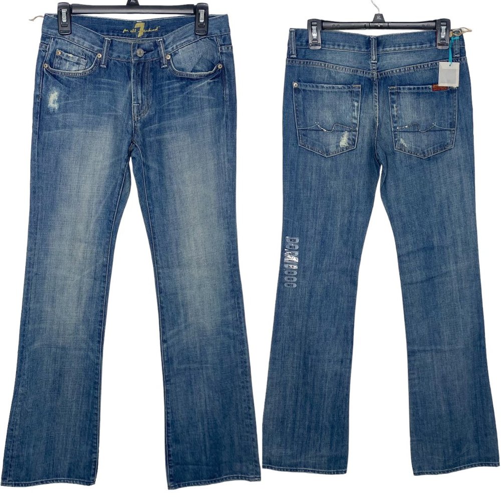 7 For All Mankind Havana Low Rise Flare Leg Jeans in Medium Wash Size 26-27